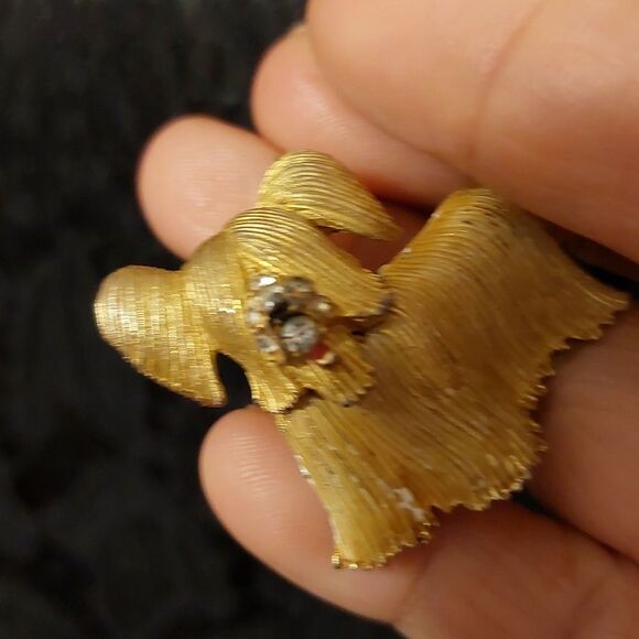 Vintage Sky Terrier Scottish Dog Pin Brooch in Gold Tone - Picture 5 of 6